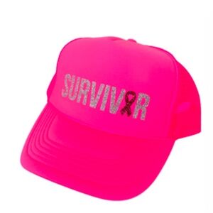NWT "Survivor" - Hot Pink Silver & Pink Glitter Trucker Hat Snap Back NEW